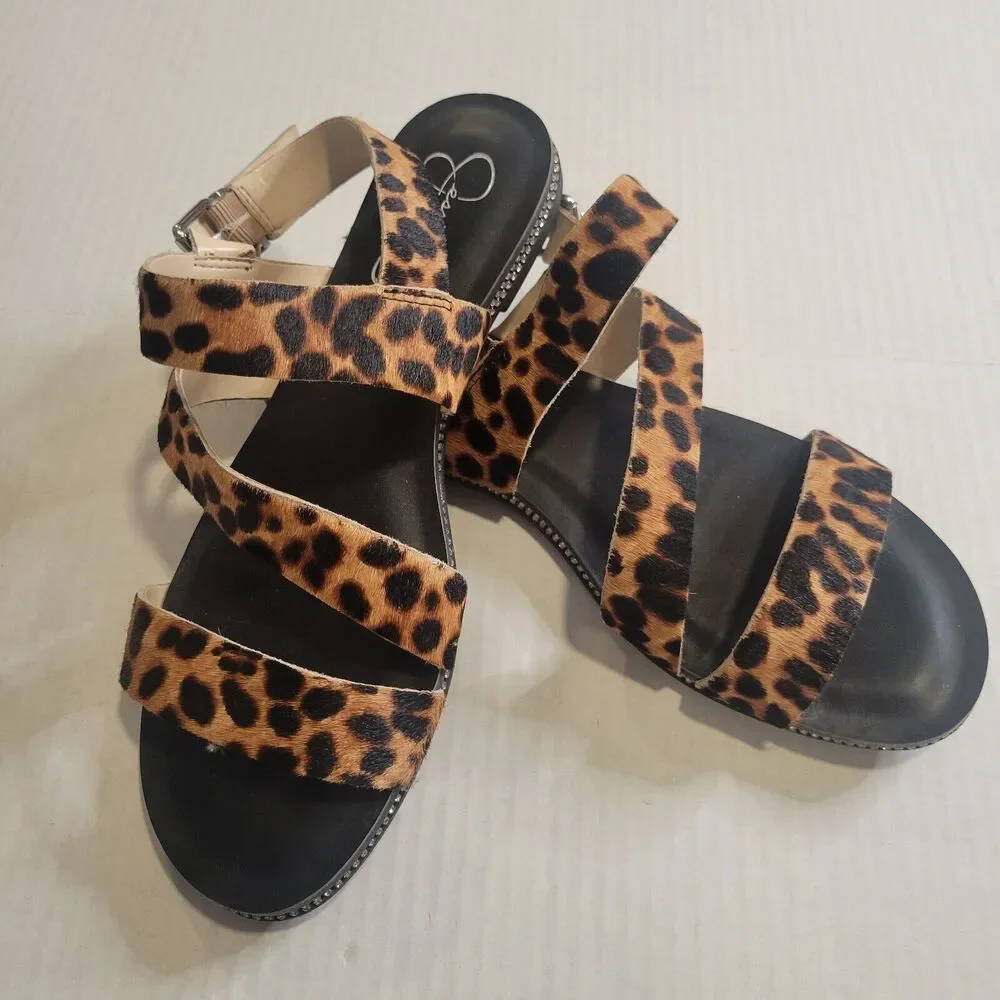 Jessica Simpson Braelyn Flat leopard print sandal with rhinestone trim sz. 7 - Picture 1 of 8